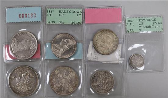 A group of Queen Victorian 1887 silver coinage -